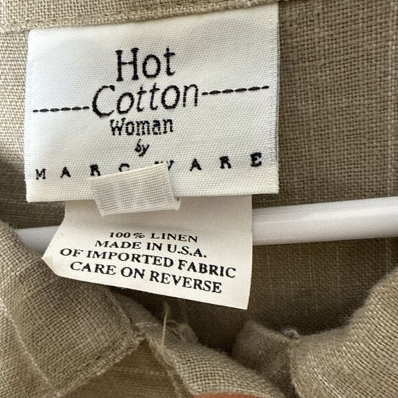 Hot Cotton Marc Ware 1X  100% Linen Shirt Top Tan Windowpane Check Lagenlook USA - Picture 3 of 7